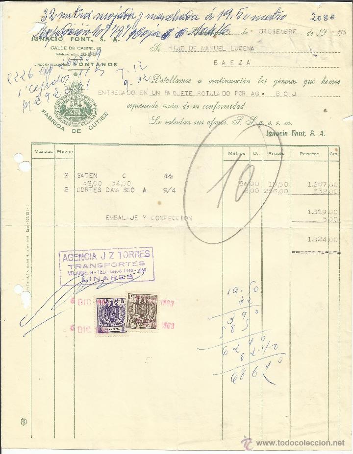 Facturas antiguas: FACTURA DE IGNACIO PONT, S.A. F&Aacute;BRICA DE CUTIES. BARCELONA. 1963