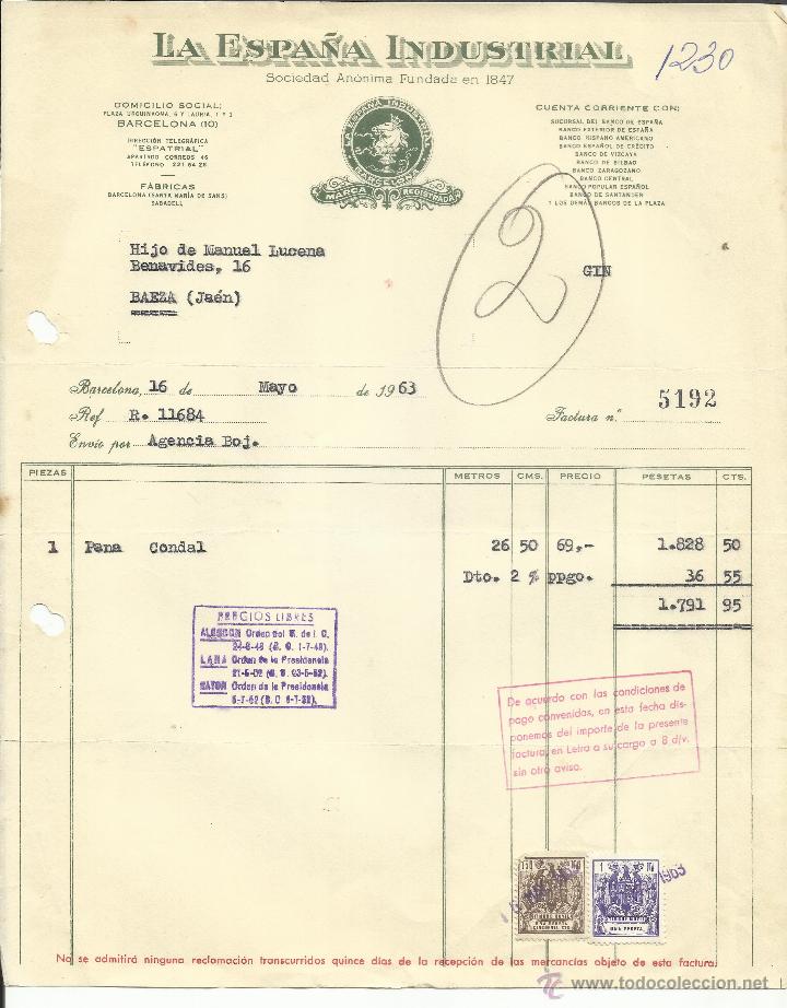 Factures anciennes: FACTURA DE LA ESPA&Ntilde;A INDUSTRIAL. BARCELONA. 1963