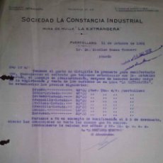 Facturas antiguas: SOCIEDAD LA CONSTANCIA INDUSTRIAL MINA DE HULLA LA EXTRANJERA PUERTOLLANO 1932