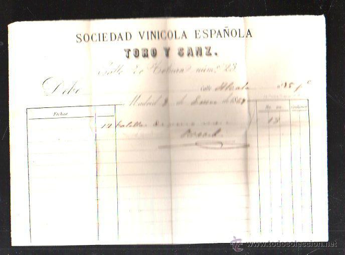 Facturas antiguas: FACTURA. SOCIEDAD VINICOLA ESPA&Ntilde;OLA TORO Y SANZ. MADRID, 1867