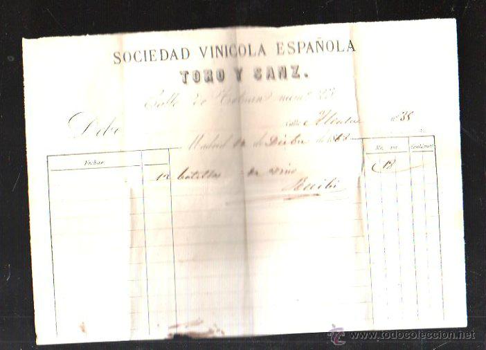 Facturas antiguas: FACTURA. SOCIEDAD VINICOLA ESPA&Ntilde;OLA TORO Y SANZ. MADRID, 1868