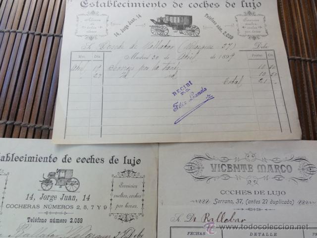 Facturas antiguas: 3 facturas alquiler coches 1899 - Foto 1
