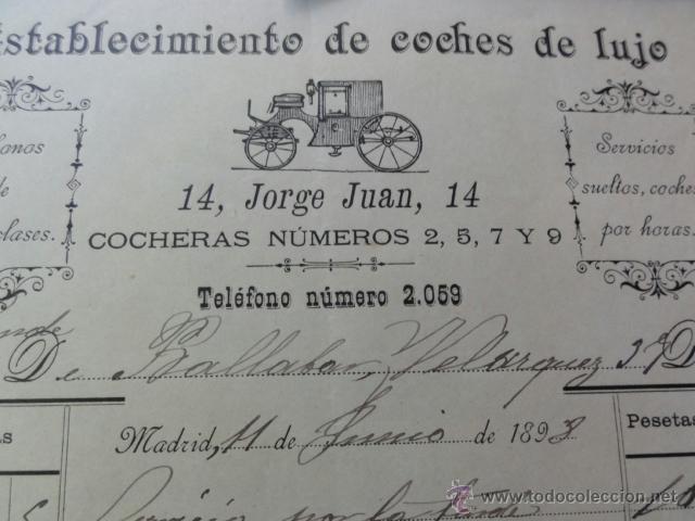 Facturas antiguas: 3 facturas alquiler coches 1899 - Foto 2