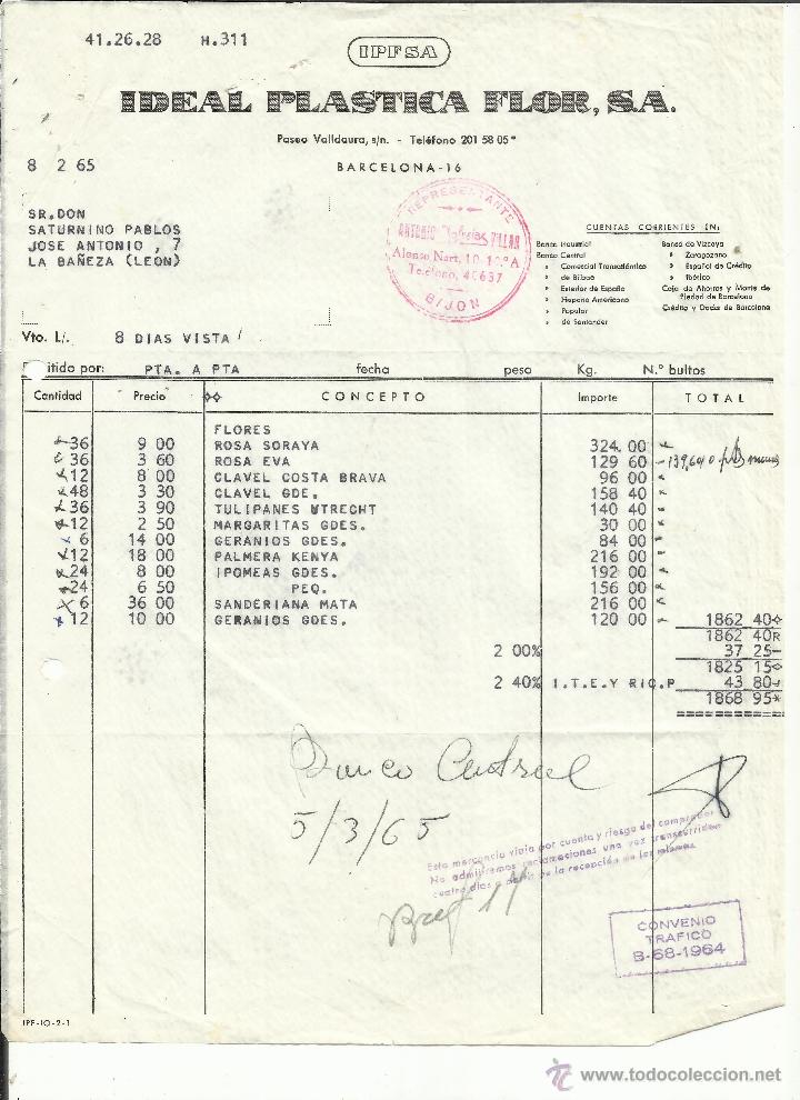 Facturas antiguas: FACTURA DE IDEAL PL&Aacute;STICA FLOR, S.A. BARCELONA. 1965