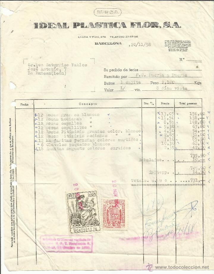 Facturas antiguas: FACTURA DE IDEAL PL&Aacute;STICA FLOR, S.A. BARCELONA. 1965