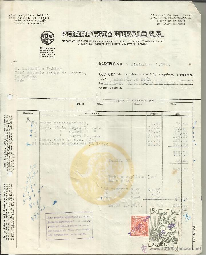 Alte Rechnungen: FACTURA DE PRODUCTOS BUFALO, S.A. BARCELONA. 1956