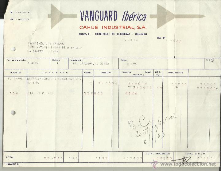 Facturas antiguas: FACTURAS VANGUARD IB&Eacute;RICA. CAHU&Eacute; INDUSTRIAL S.A. BARCELONA. 1964