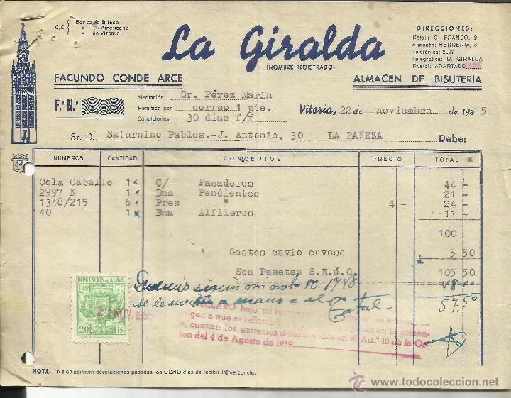 Alte Rechnungen: FACTURA LA GIRALDA. FACUNDO CONDE ARCE. VITORIA. 1955