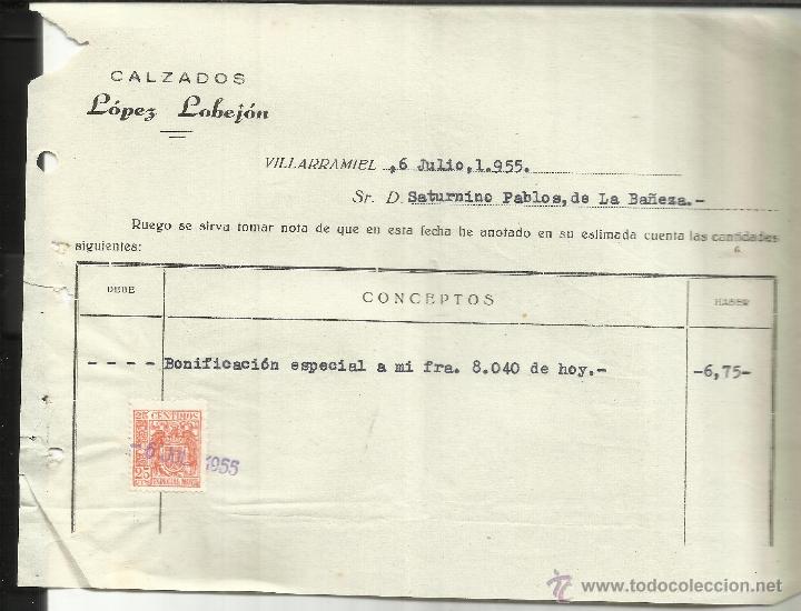 Alte Rechnungen: FACTURA DE CALZADOS L&Oacute;PEZ LOBEJ&Oacute;N. VILLARRAMIEL. PALENCIA. 1955