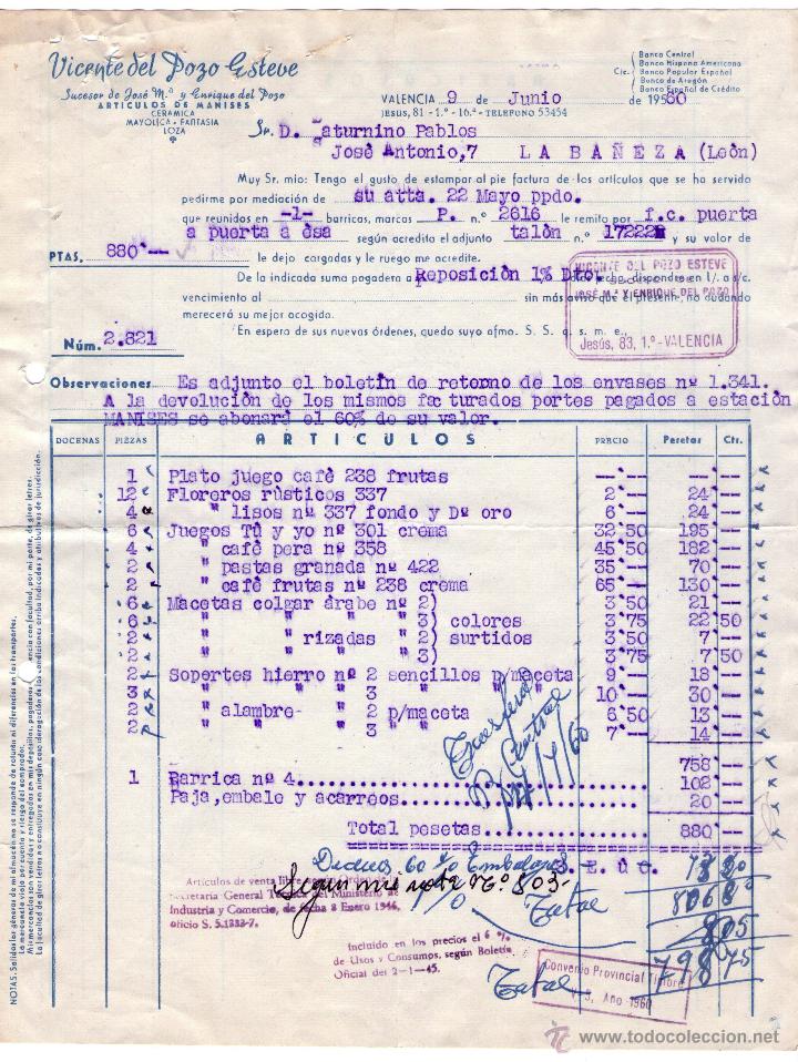 Factures anciennes: FACTURA DE VICENTE DEL POZO ESTEVE. Suc. JOSE M&ordf; Y ENRIQUE DEL POZO. LA BA&Ntilde;EZA (LE&Oacute;N). 1960.