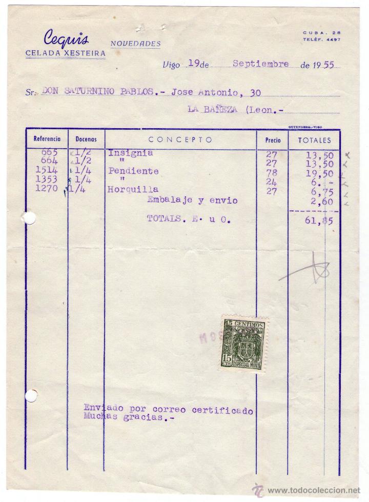 Facturas antiguas: FACTURA DE CEQUIS. VIGO. 1955.