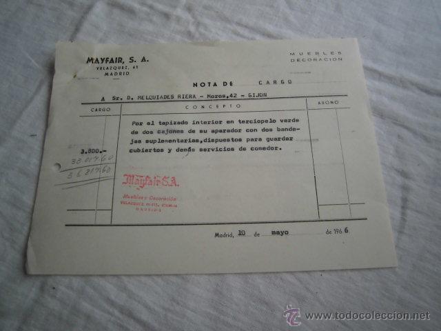 Facturas antiguas: MAYFAIR VELAZQUEZ MADRID  1966 - Foto 1