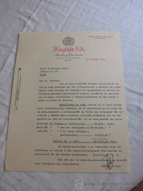 Facturas antiguas: MAYFAIR S.A.MUEBLES Y DECORACION MADRID 1966 - Foto 1