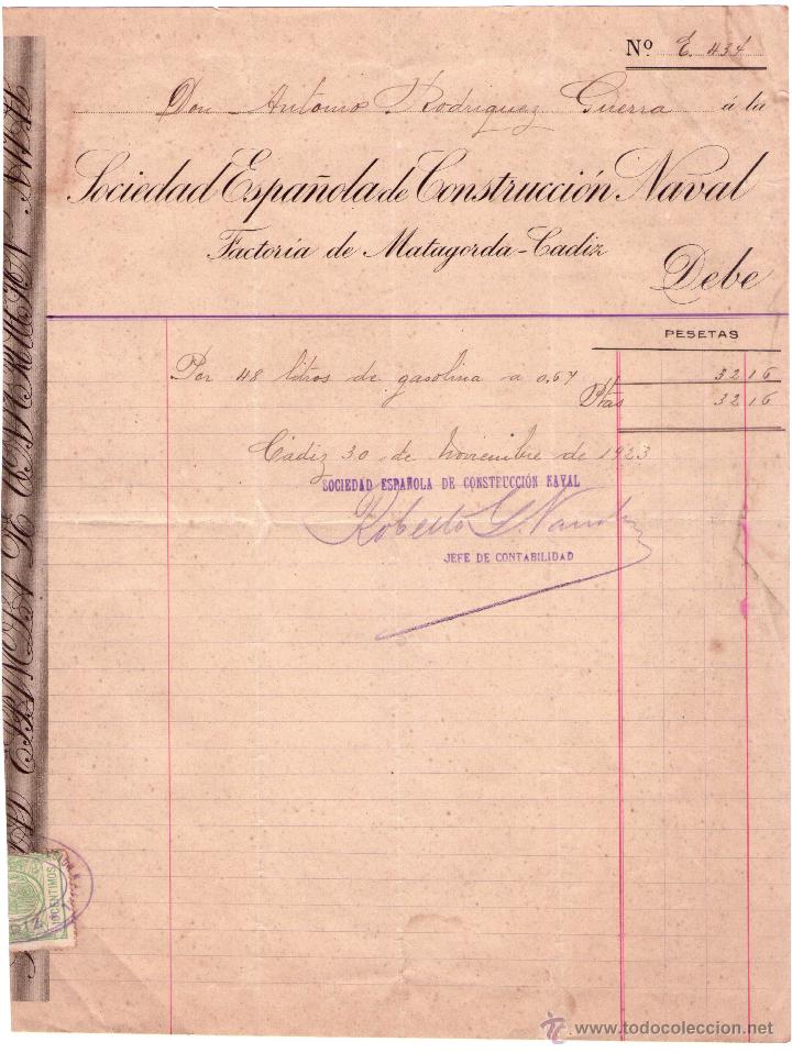 Alte Rechnungen: FACTURA DE SOCIEDAD ESPA&Ntilde;OLA DE CONSTRUCCI&Oacute;N NAVAL. FACTOR&Iacute;A DE MATAGORDA - C&Aacute;DIZ. 1923