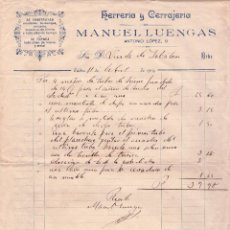 Fatture antiche: FACTURA DE MANUEL LUENGAS. FERRERÍA Y CERRAJERÍA. CADÍZ. 1914.