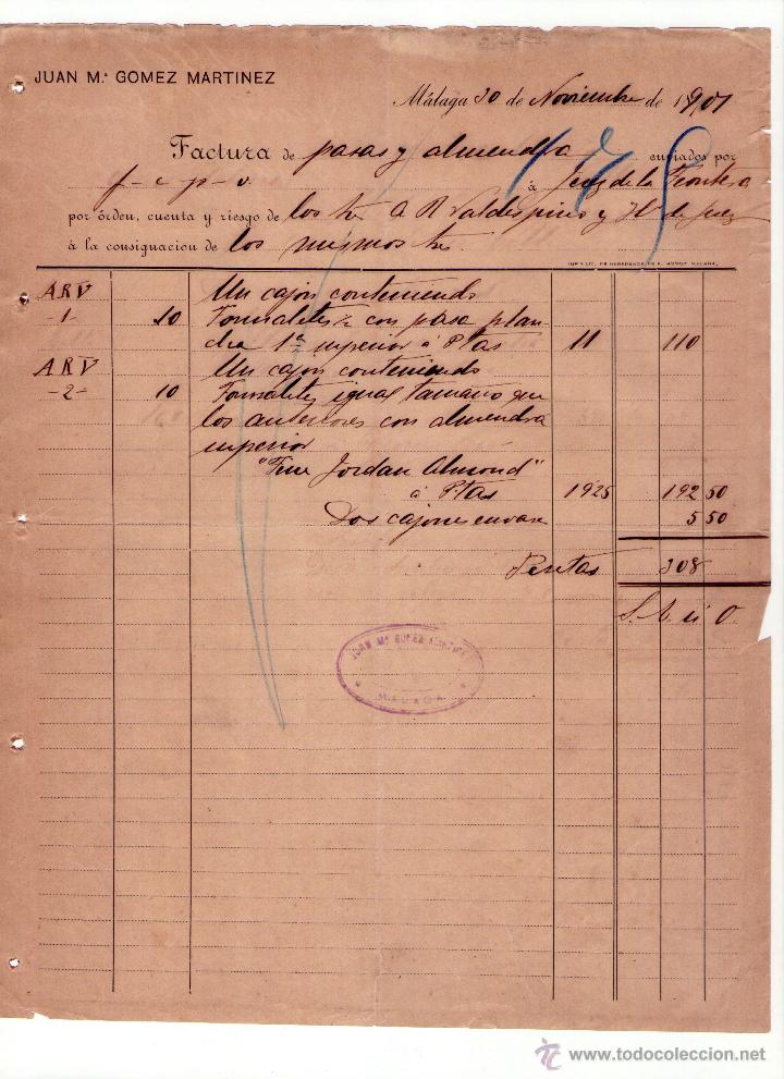Alte Rechnungen: FACTURA DE JUAN M&ordf; GOMEZ MARTINEZ. M&Aacute;LAGA. 1907.