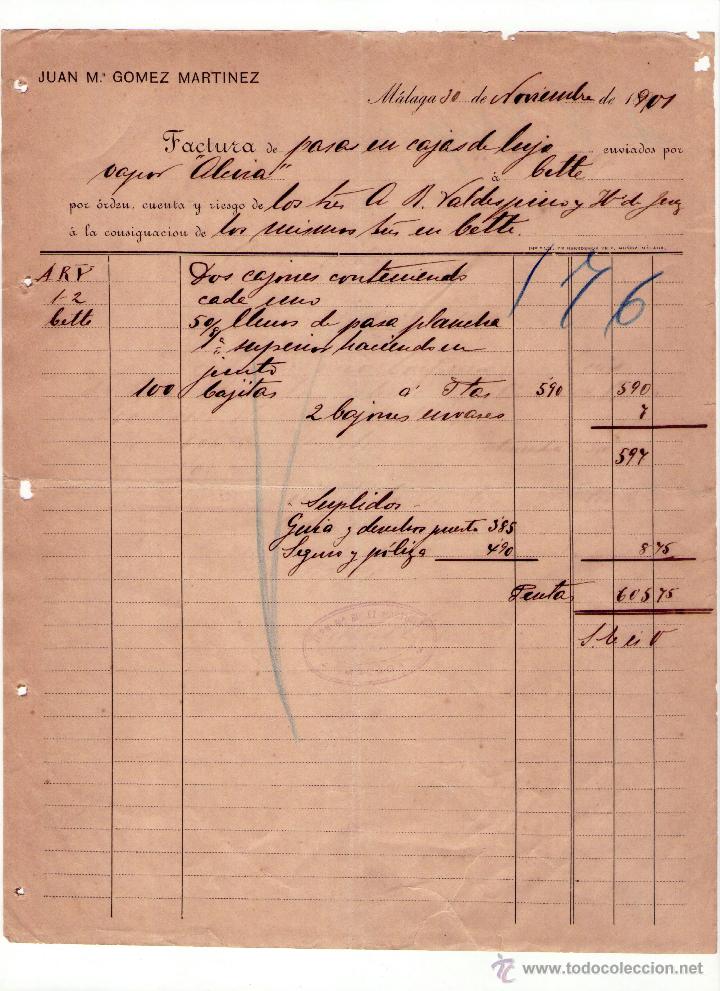 Alte Rechnungen: FACTURA DE JUAN M&ordf; GOMEZ MARTINEZ. M&Aacute;LAGA. 1907.