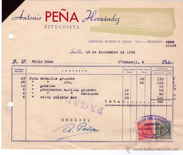 Fatture antiche: FACTURA DE ANTONIO PE&Ntilde;A HERN&Aacute;NDEZ. ESTUCHISTA. SEVILLA. 1954.