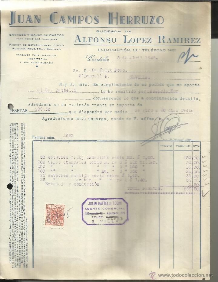 Alte Rechnungen: FACTURA DE JUAN CAMPOS HERRUZO. SUCESOR DE ALFONSO L&Oacute;PEZ RAM&Iacute;REZ. C&Oacute;RDOBA. 1948