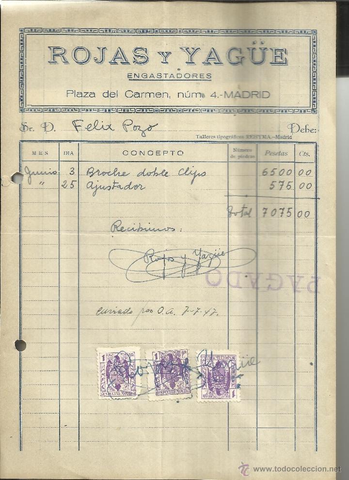 Alte Rechnungen: FACTURA DE ROJAS Y YAG&Uuml;E. ENGASTADORES. MADRID. 1947