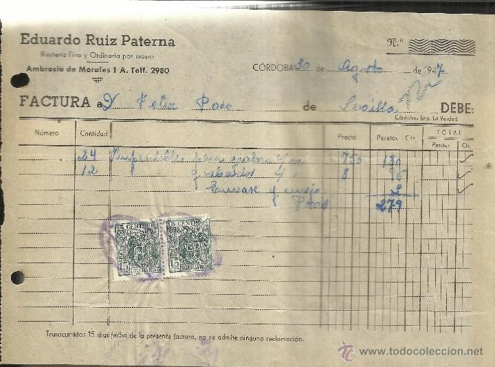 Alte Rechnungen: FACTURA DE EDUARDO RUIZ PATERNA. BISUTER&Iacute;A FINA. C&Oacute;RDOBA. 1947