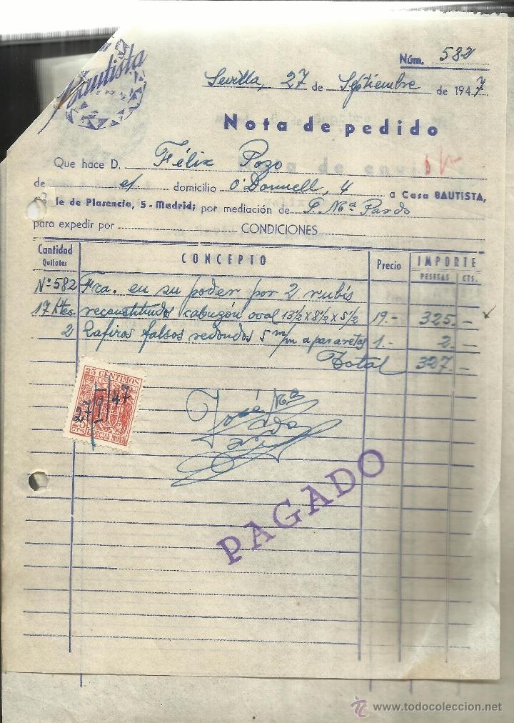 Alte Rechnungen: FACTURA DE BAUTISTA. SEVILLA. 1947. 2 HOJAS