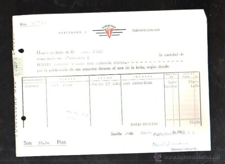 Alte Rechnungen: FACTURA. PUBLICIDAD DEL SUR. SEVILLA. 1951