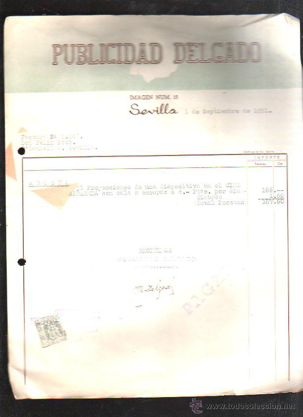 Alte Rechnungen: FACTURA. PUBLICIDAD DELGADO. SEVILLA. 1951. CINE