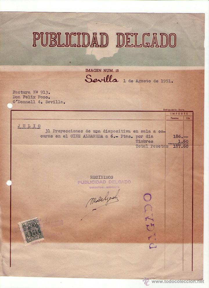 Alte Rechnungen: FACTURA DE PUBLICIDAD DELGADO. SEVILLA. 1951