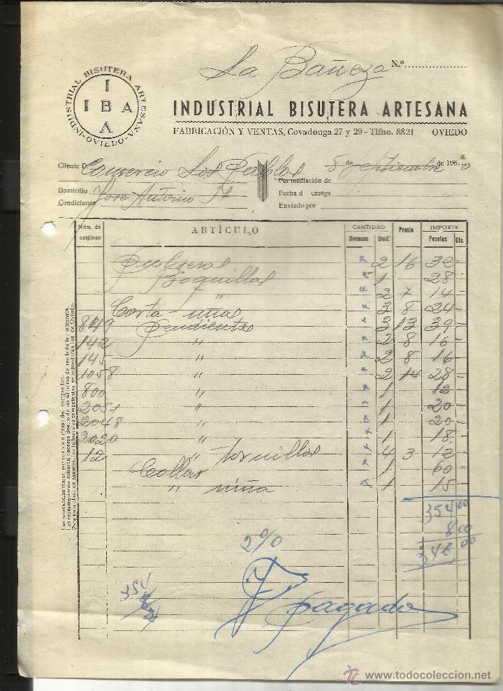 Old Invoices: FACTURA DE INDUSTRIAL BISUTERIA ARTESANA. OVIEDO. 1960