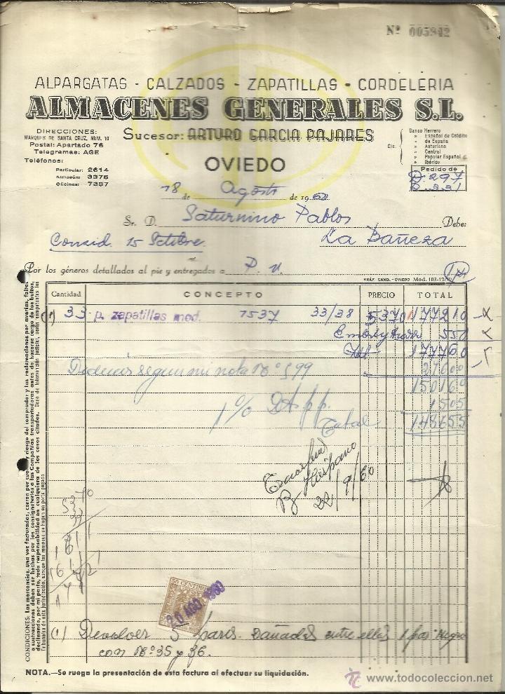 Old Invoices: FACTURA DE ALMACENES GENERALES S.L. SUCESOR ARTURO GARC&Iacute;A PAJARES. OVIEDO. 1960
