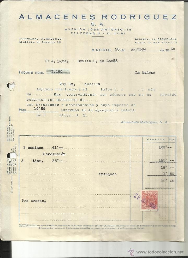 Old Invoices: FACTURA DE ALMACENES RODR&Iacute;GUEZ S.A. MADRID. 1950