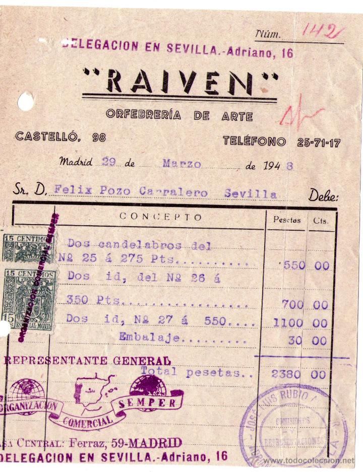 Factures anciennes: FACTURA DE RAIVEN. ORFEBRER&Iacute;A DE ARTE. MADRID.1943.
