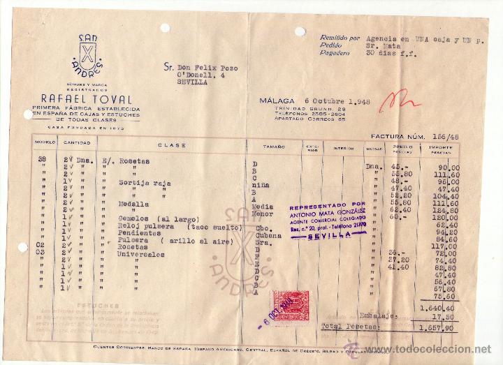 Fatture antiche: FACTURA DE RAFAEL TOVAL. F&Aacute;BRICA DE CAJAS Y ESTUCHES. M&Aacute;LAGA. 1948.