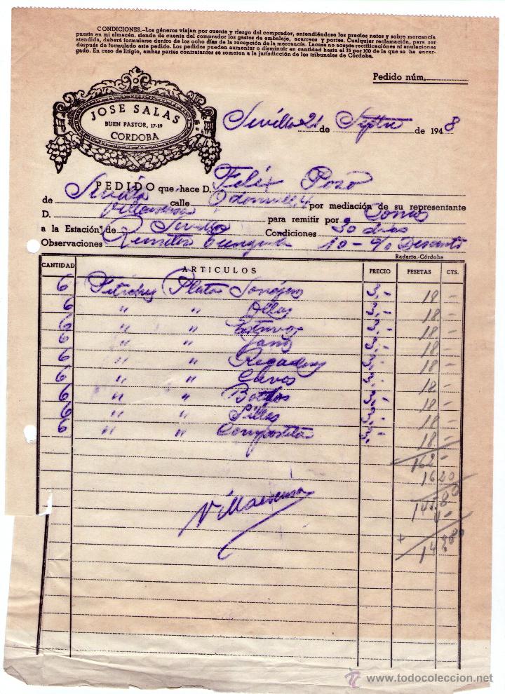 Facturas antiguas: FACTURA DE JOS&Eacute; SALAS. SEVILLA. 1948. - Foto 1