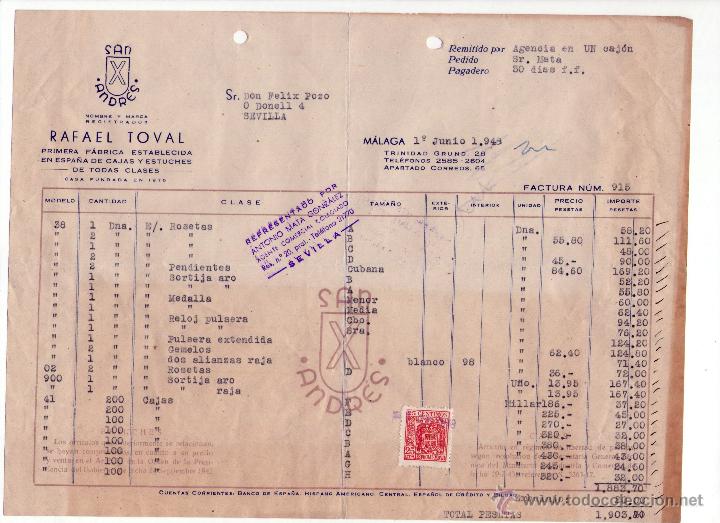 Factures anciennes: FACTURA DE RAFAEL TOVAL. F&Aacute;BRICA DE CAJAS Y ESTUCHES. M&Aacute;LAGA. 1948.