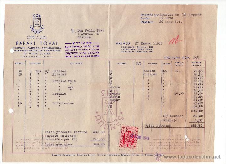 Factures anciennes: FACTURA DE RAFAEL TOVAL. F&Aacute;BRICA DE CAJAS Y ESTUCHES. M&Aacute;LAGA. 1948.