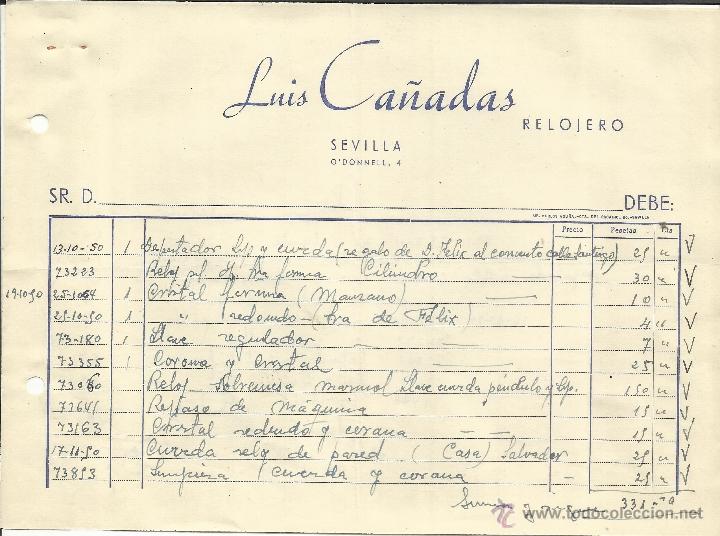 Factures anciennes: FACTURA LUIS CA&Ntilde;ADAS. RELOJERO. SEVILLA. 1950