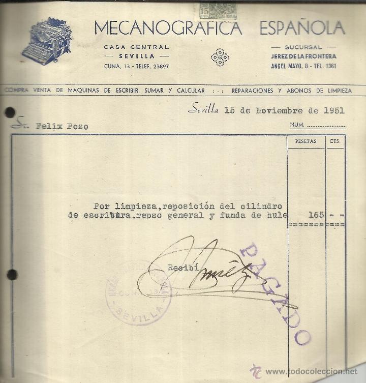 Fatture antiche: FACTURA DE MECANOGRAF&Iacute;A ESPA&Ntilde;OLA. SEVILLA. 1951