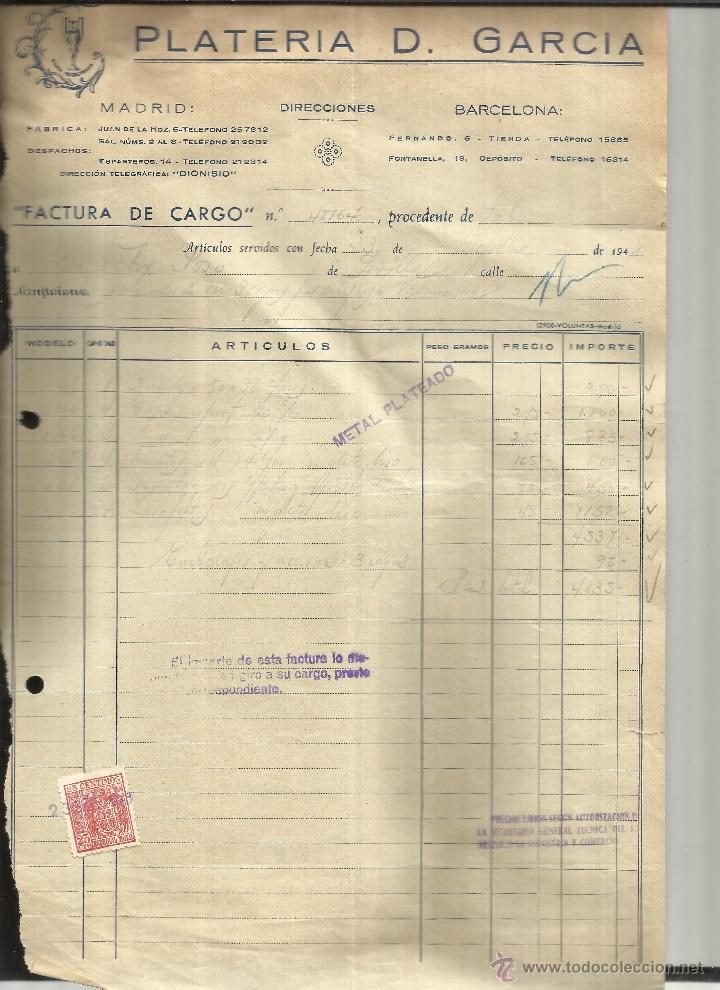 Fatture antiche: FACTURA DE D. GARC&Iacute;A. PLATER&Iacute;A. MADRID. 1948