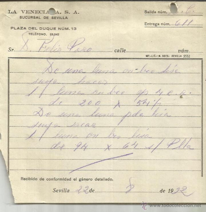 Old Invoices: FACTURA DE LA VENECIANA S.A. SEVILLA. 1932