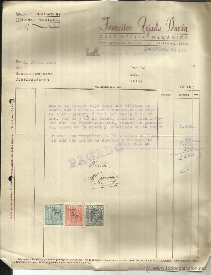 Facturas antiguas: FACTURA DE FRANCISCO TEJADA DUR&Aacute;N. CARPINTER&Iacute;A MET&Aacute;LICA. SEVILLA. 1955