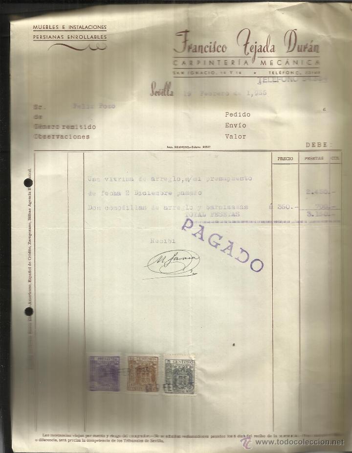 Fatture antiche: FACTURA DE FRANCISCO TEJADA ARAG&Oacute;N. CARPINTER&Iacute;A MET&Aacute;LICA. SEVILLA. 1955