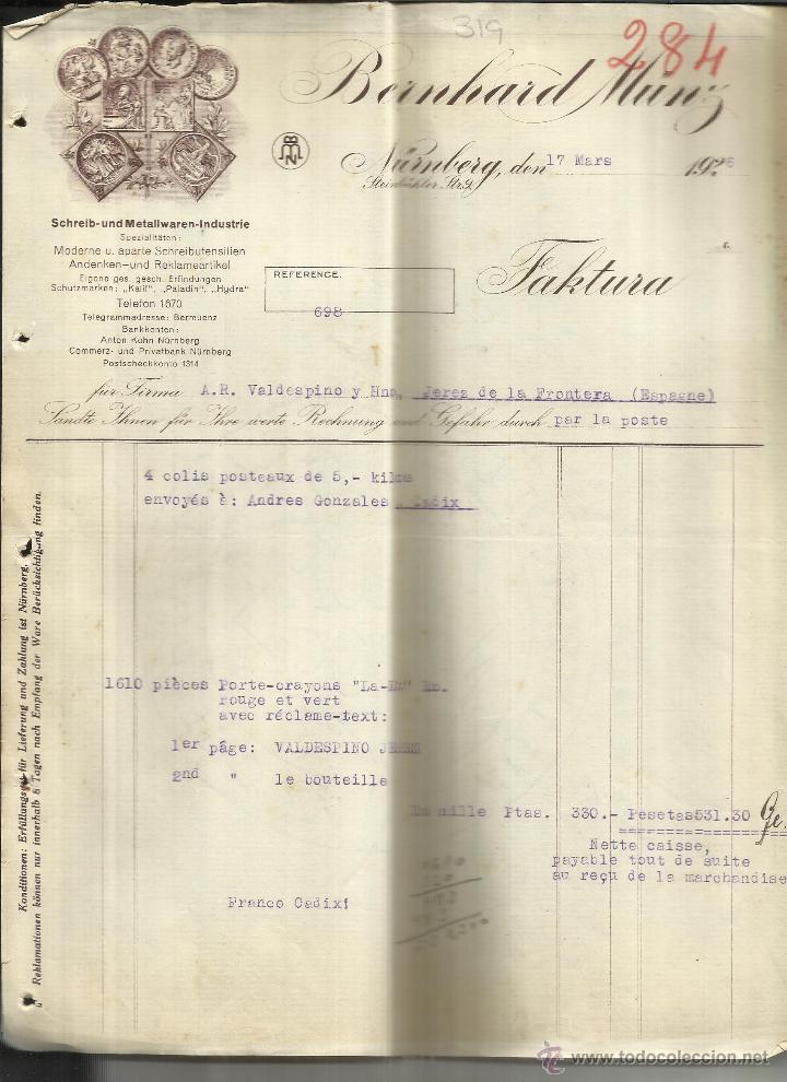 Fatture antiche: FACTURA DE BERNHARD M&Uuml;NZ. N&Uuml;NBERG. ALEMANIA. 1926