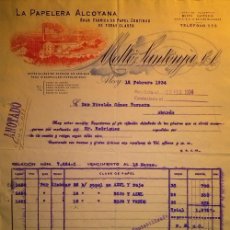 Facturas antiguas: LA PAPELERA ALCOYANA. GRAN FABRICA DE PAPEL CONTINUO DE TODAS CLASES MOLTO SANTONJA. ALCOY 1934. Lote 46515372