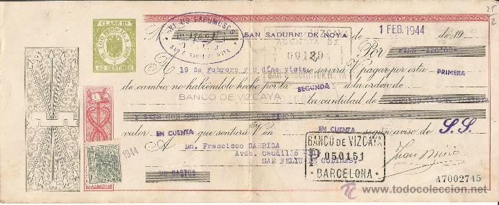 Factures anciennes: CURIOSA RECIBO FACTURA BANCO DE VIZCAYA - YUGO FALANGE ESPA&Ntilde;OLA - BARCELONA A&Ntilde;O 1944 -