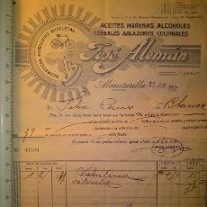 Facturas antiguas: FACTURA DE JOSE ALEMAN NEUMATICOS Y ACCESORIOS DE BICICLETAS ALCANTARILLA MURCIA 1931. Lote 46960449