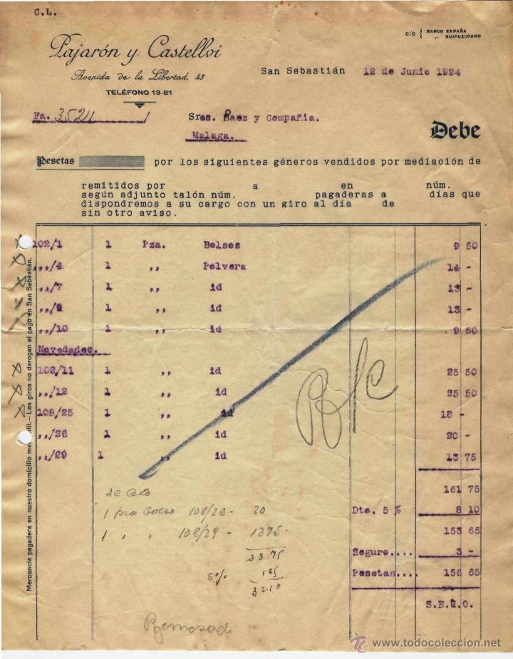 Alte Rechnungen: FACTURA. LAJARON Y CASTELLOI. SAN SEBASTI&Aacute;N  12 DE JUNIO 1924.