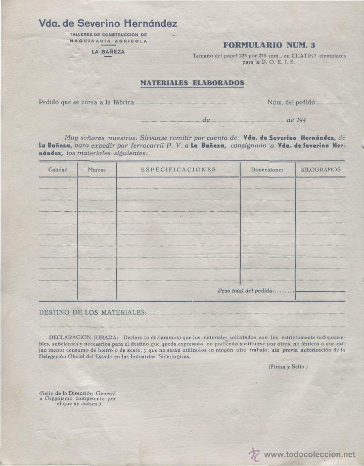 Alte Rechnungen: FACTURA. MODELO DE PEDIDO. VDA. DE SEVERINO HERN&Aacute;NDEZ. MAQUINARIA AGR&Iacute;COLA. LA BA&Ntilde;EZA. A&Ntilde;OS 40.
