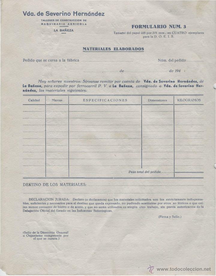 Alte Rechnungen: FACTURA. MODELO DE PEDIDO. VDA. SEVERINO HERNANDEZ. TALLERES MAQUINARIA AGRICOLA. LA BA&Ntilde;EZA. A&Ntilde;OS 40